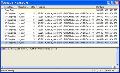 Profiler trace of multiple scalar UDF invocations