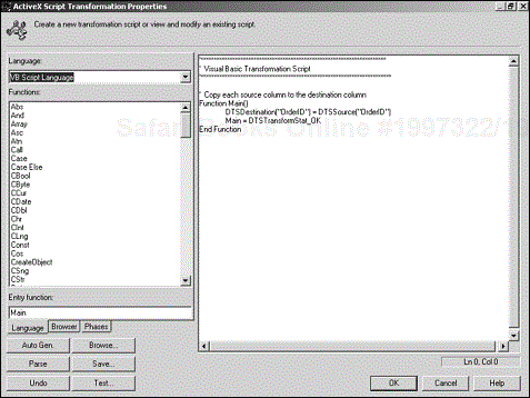ActiveX Script Transformation Properties dialog box.