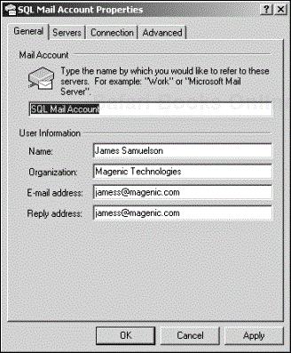 The SQL Mail Account Properties dialog box.