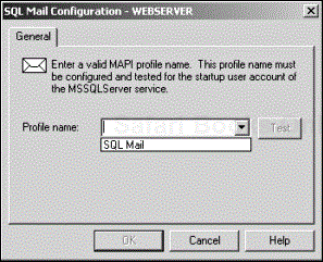 The SQL Mail Configuration dialog box.