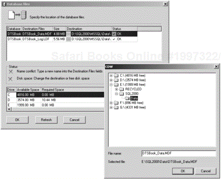 The Database Files dialog box and the CDW dialog box.