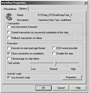 The Options tab of the Workflow Properties dialog box.