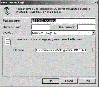 The Save DTS Package dialog box.