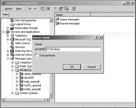 Creating a new queue in Windows 2000.