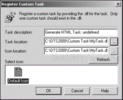 The Register Custom Task dialog box.