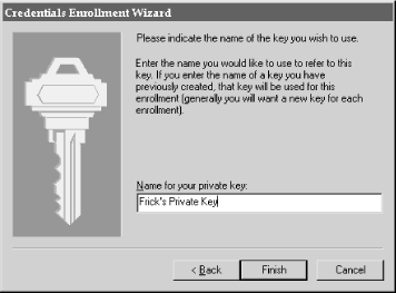 The Internet Explorer Credentials Enrollment Wizard lets you choose the name of your key on Windows 95