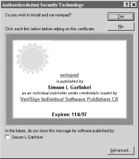The chktrust program displays a fancy certificate when it encounters a signed executable