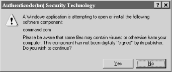 The warning window displayed by chktrust for unsigned executables