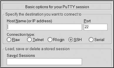 PuTTY connection details