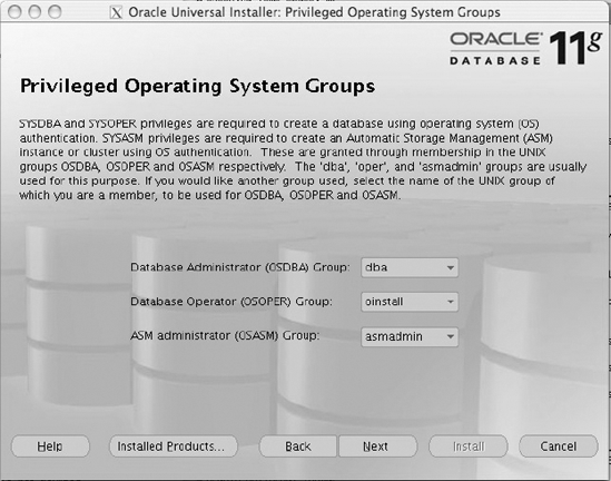 Privileged Operating Systems Groups screen