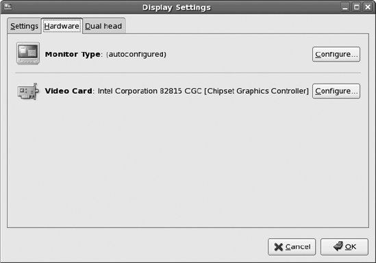 Hardware display settings