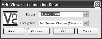 VNC viewer connection details