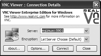 VNC viewer connection details