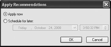 Apply Recommendations dialog box