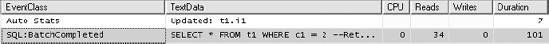 Trace output on the addition of a large number of rows