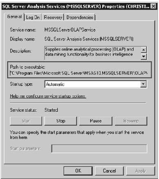 SQL Server Analysis Services Windows Service properties