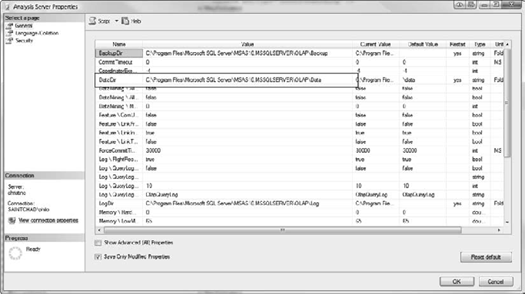 Setting the default data directory in SSAS server properties