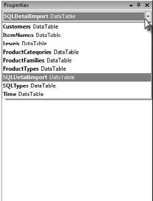 Selecting an object in the Properties pane