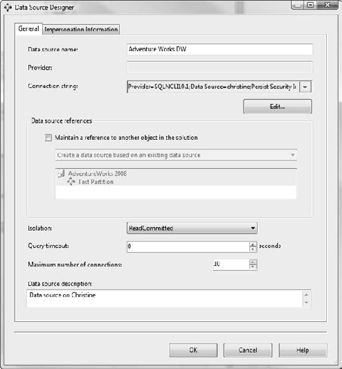 The General tab of the Data Source Designer