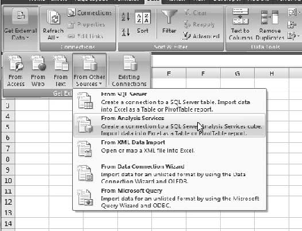 Inserting an Analysis Services data table in Excel 2007