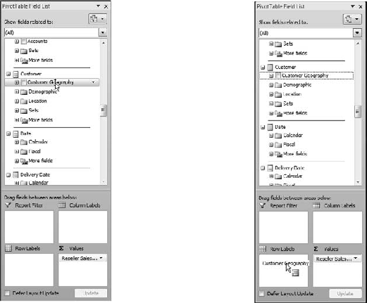 Dragging Customer Geography to the row selector