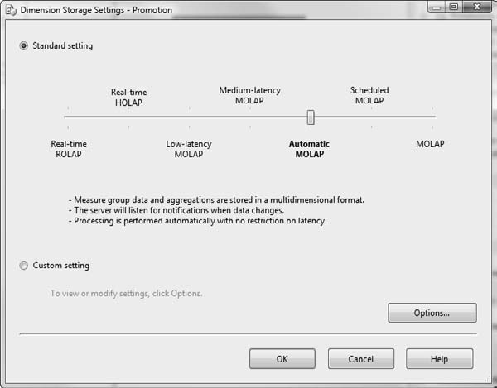 Setting dimension storage settings