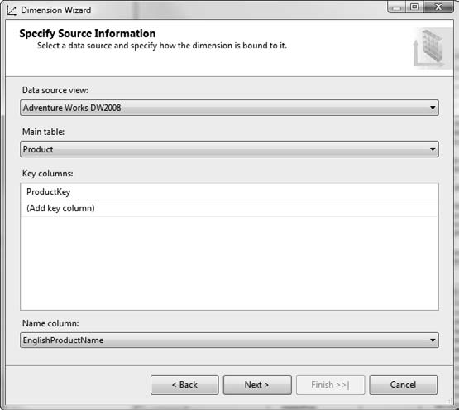 Specifying the source information for the dimension