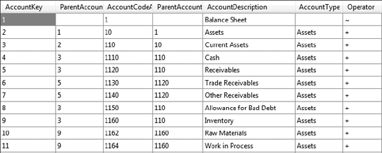 Native account table data showing the Operator column at far right