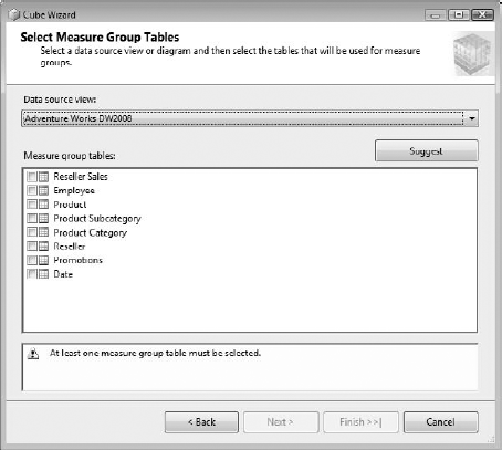 Selecting measure group tables