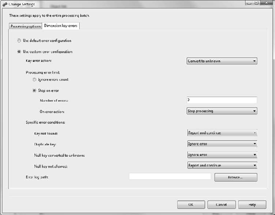 Settings for errors in dimension keys while processing