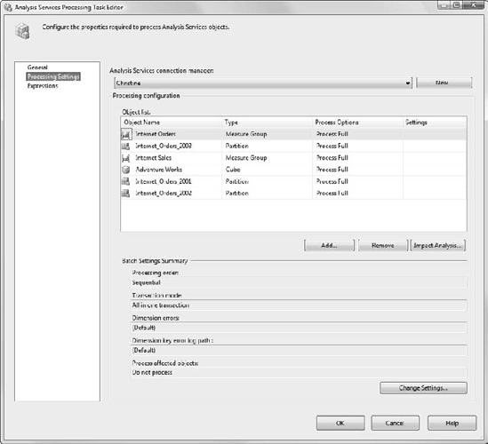 Setting options for the AS Processing Task in Integration Services