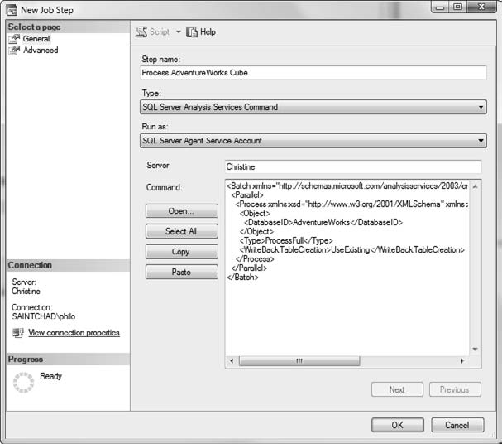 A SQL Agent job step to process a cube