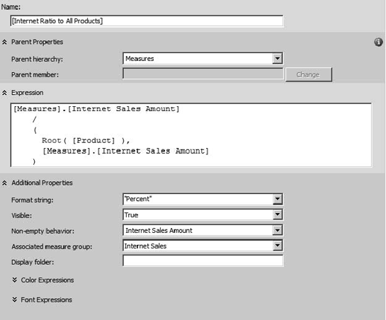 Calculated measure for products ratio