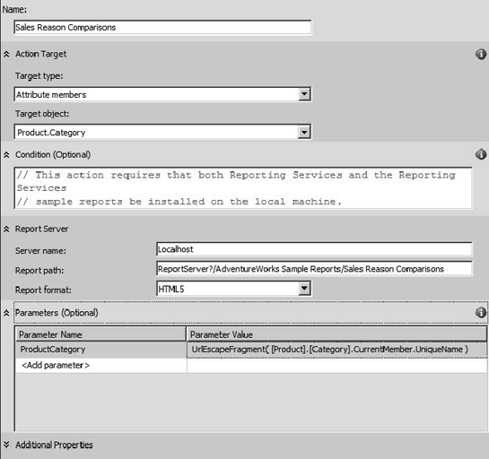 Setup for a reporting action