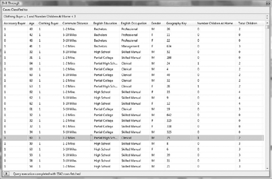 The Drill Through grid, displaying the Number Children At Home < 3 node