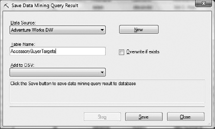 Use the Save Data Mining Query Result dialog box to save your targets to a table.