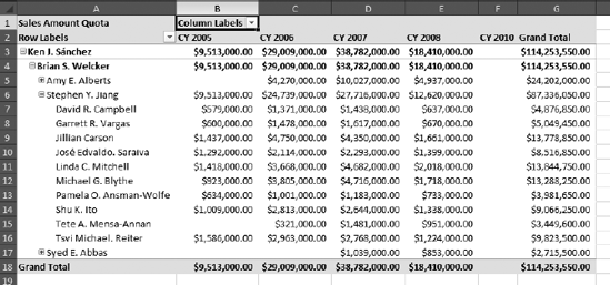 The pivot table ready for use