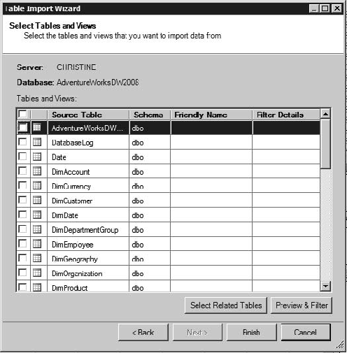 Importing tables from SQL Server