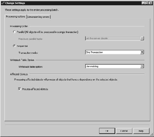 The processing settings dialog