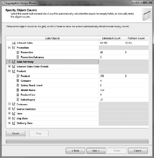 Specifying the object counts in the database