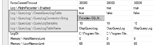 Setting server properties for query logging