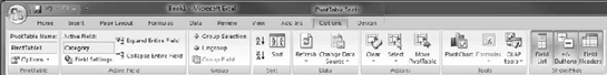 The pivot table options ribbon