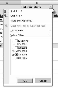 Unselecting CY 2001 and 2002