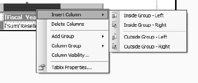 Manipulating a tablix item