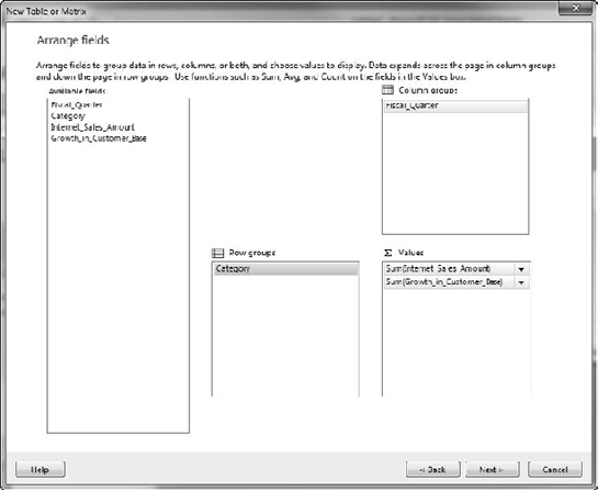 Table/Matrix layout in Report Builder 2.0