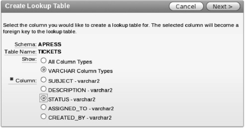 Selecting the Status column as the source of your lookup table