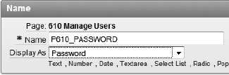 Setting the P610_PASSWORD element to a password field