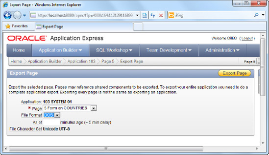 Export page wizard