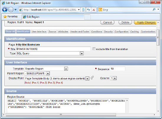 Changing the SQL for the region source