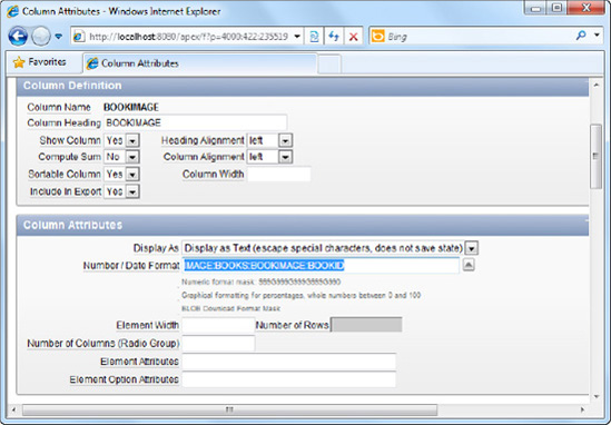 Setting the Number/Date format to display images in a report